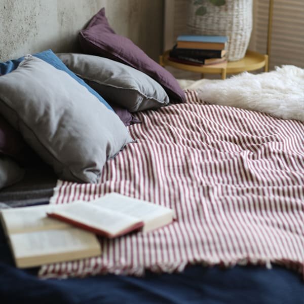 Jacquard blankets on bed